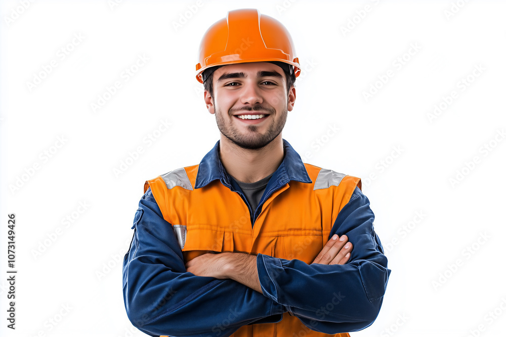 Young handsome man over isolated white background with worker cap Young handsome man over isolated white background with worker cap