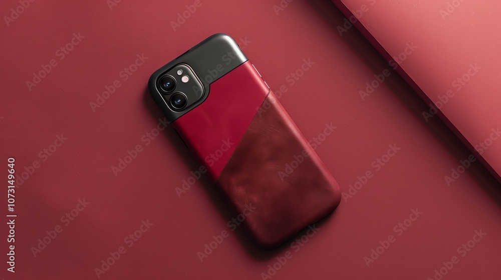 A red phone case with a geometric design on a red background. A red phone case with a geometric design on a red background.