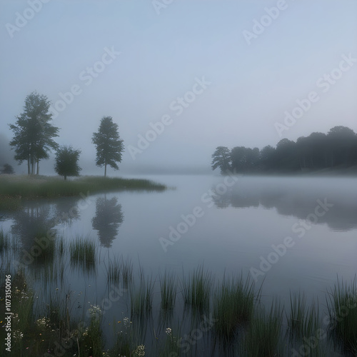 Enchanted Foggy Forest Landscape in Nature, Tranquil and Mystical Outdoor Scenery