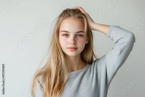 Young pretty blonde woman over isolated white background