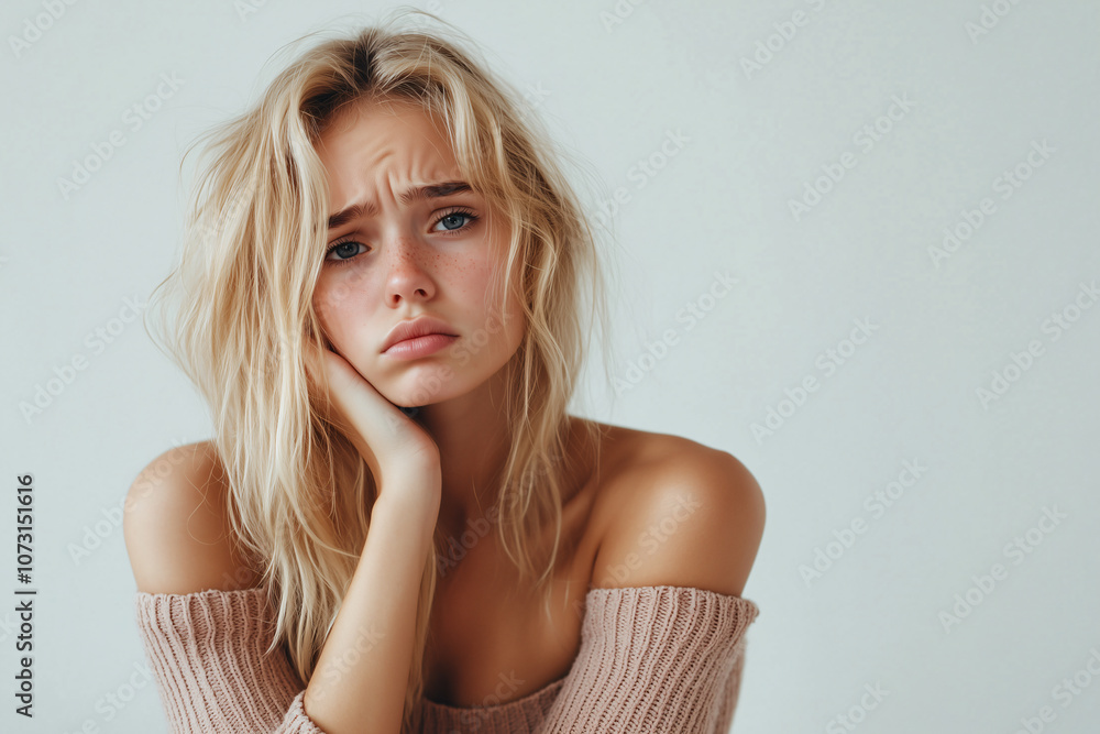 Young pretty blonde woman over isolated white background with sad expression Young pretty blonde woman over isolated white background with sad expression
