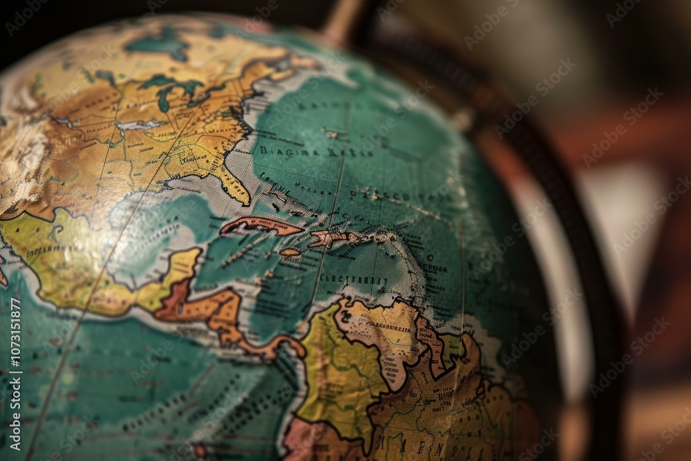 Old fashioned globe focusing on the american continents, highlighting the concept of global travel and exploration Old fashioned globe focusing on the american continents, highlighting the concept of global travel and exploration