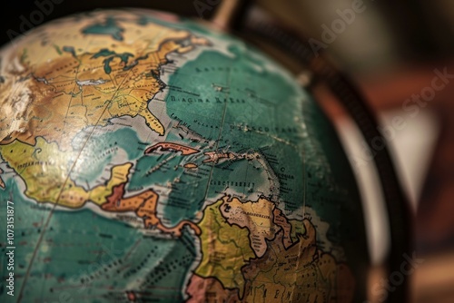 Old fashioned globe focusing on the american continents, highlighting the concept of global travel and exploration