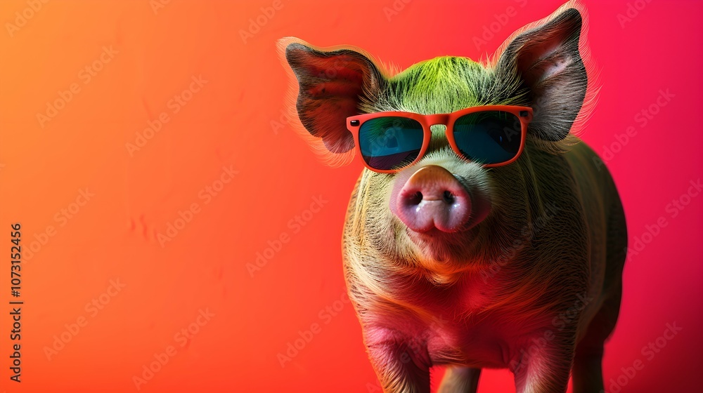 Fototapeta premium pig on a colorful gradient background, vector art, digital art, faceted, minimal, abstract, panorama background.