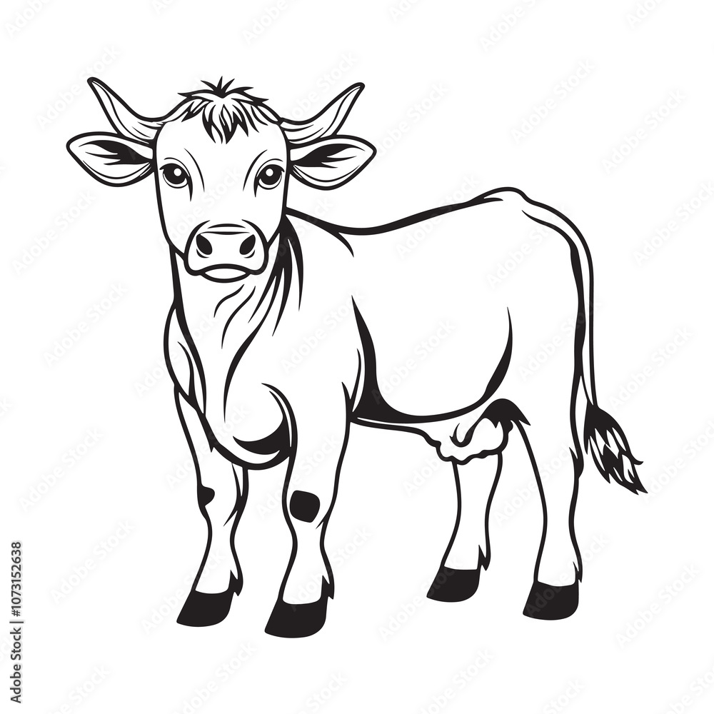 Obraz premium Hand Drawn Cow Vector Illustration Cute Cow Coloring Page for Kids