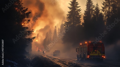 Firefighters Responding to a Forest Fire