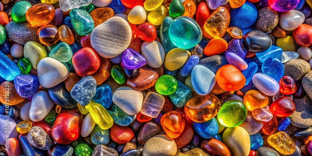 Vibrant Close-Up of Colorful Smooth Sea Glass Pebbles and Decorative Stones Creating a Naturally Rounded Rainbow Colored Gravel Background for Artistic Designs Vibrant Close-Up of Colorful Smooth Sea Glass Pebbles and Decorative Stones Creating a Naturally Rounded Rainbow Colored Gravel Background for Artistic Designs