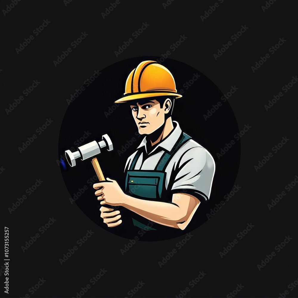 Minimalist Logo of Construction Worker with Hammer Minimalist Logo of Construction Worker with Hammer