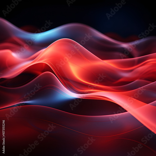 Abstract waves of red and blue light flow gracefully, creating a dynamic and visually striking pattern ideal for vibrant backgrounds.