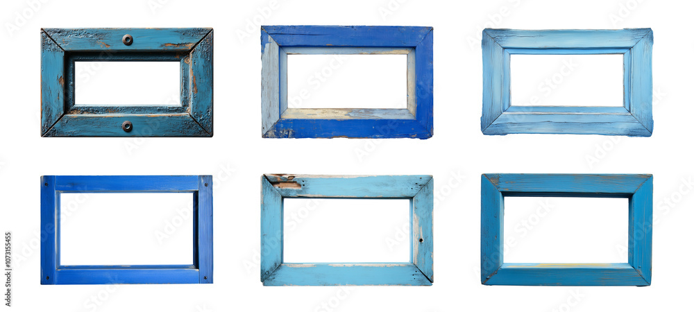 Blue wooden frame isolated on a transparent or white background, cut-out, PNG Blue wooden frame isolated on a transparent or white background, cut-out, PNG