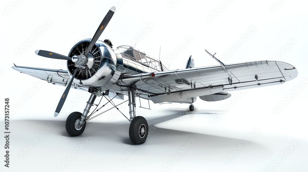A silver prop plane isolated on a white background. A silver prop plane isolated on a white background.