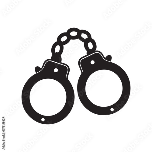 handcuffs silhouette vector, black and white silhouette, vector and illustration isolated on white background, black and white 