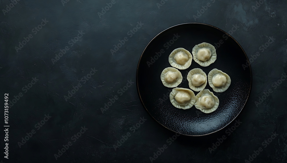 Photo of a black plate with Russian dumplings Photo of a black plate with Russian dumplings