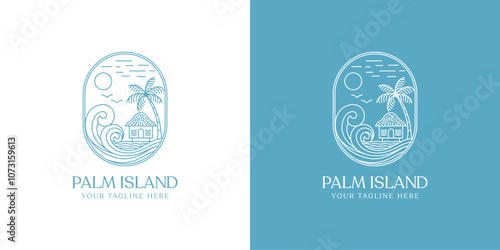 beach cottage resort logo design. The logo features a stylized illustration of a beach cottage, with a line art design style