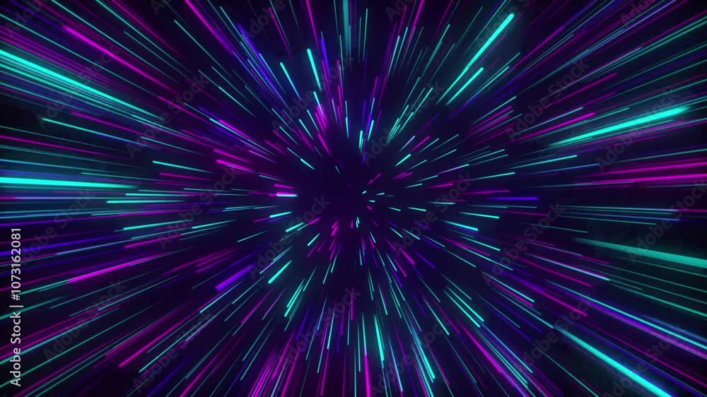 Glowing NEON RAYS motion in SPACE, lightspeed journey through time continuum. 3D ANIMATION with purple pink neon lights. FUTURISTIC and ABSTRACT colorful background. WALLPAPER. DIGITAL Design Concept Glowing NEON RAYS motion in SPACE, lightspeed journey through time continuum. 3D ANIMATION with purple pink neon lights. FUTURISTIC and ABSTRACT colorful background. WALLPAPER. DIGITAL Design Concept