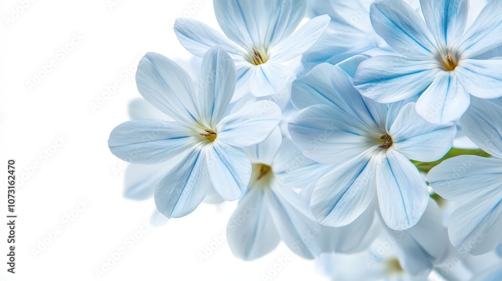 Delicate blue petals on a white background: minimalist floral beauty Delicate blue petals on a white background: minimalist floral beauty