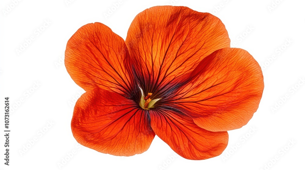 Vibrant orange hibiscus flower with intricate petal details on white background