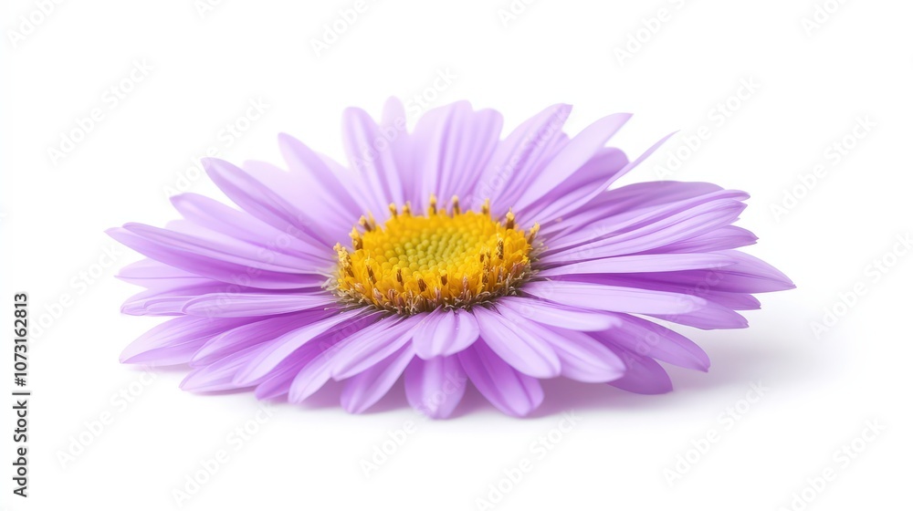 Purple aster flower on white background showcasing vibrant petals and natural beauty Purple aster flower on white background showcasing vibrant petals and natural beauty