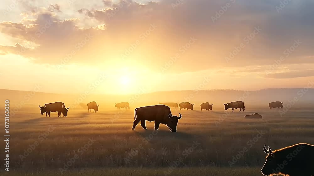 custom made wallpaper toronto digitalHerd of Bison Grazing on Prairie Under Dramatic Sky