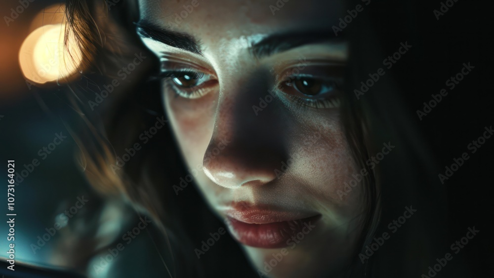 close up shot hand and face of young adult touch smart phone social media browsing information travel night time blue light close up shot hand and face of young adult touch smart phone social media browsing information travel night time blue light