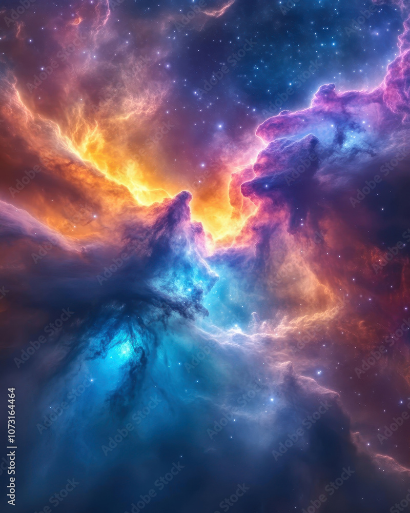 An ethereal nebula in vivid colours of orange and blue, capturing the dynamic and mystical essence of space. An ethereal nebula in vivid colours of orange and blue, capturing the dynamic and mystical essence of space.