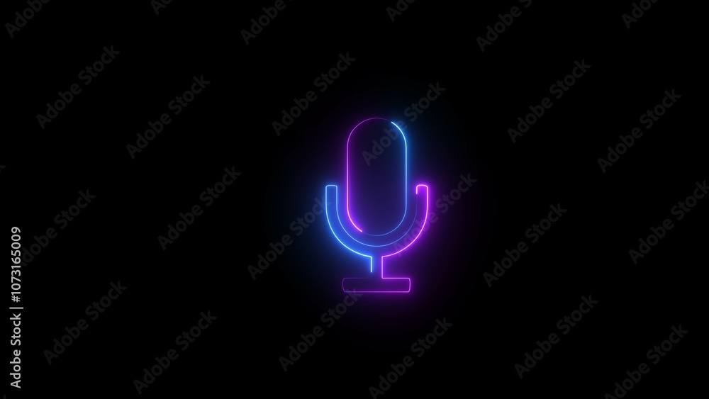 Glowing neon microphone simple icon. Audio podcast, live voice interview, neon microphone sign. Glowing neon microphone simple icon. Audio podcast, live voice interview, neon microphone sign.