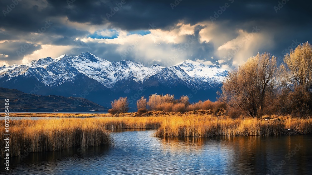 Snow-capped Mountains Reflecting in a Calm Lake Snow-capped Mountains Reflecting in a Calm Lake