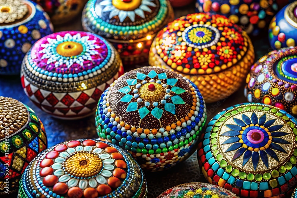 Vibrant Mosaic Patterns: Small Round Colorful Areas on a Dark Background for Stunning Product Photography and Artistic Displays Vibrant Mosaic Patterns: Small Round Colorful Areas on a Dark Background for Stunning Product Photography and Artistic Displays