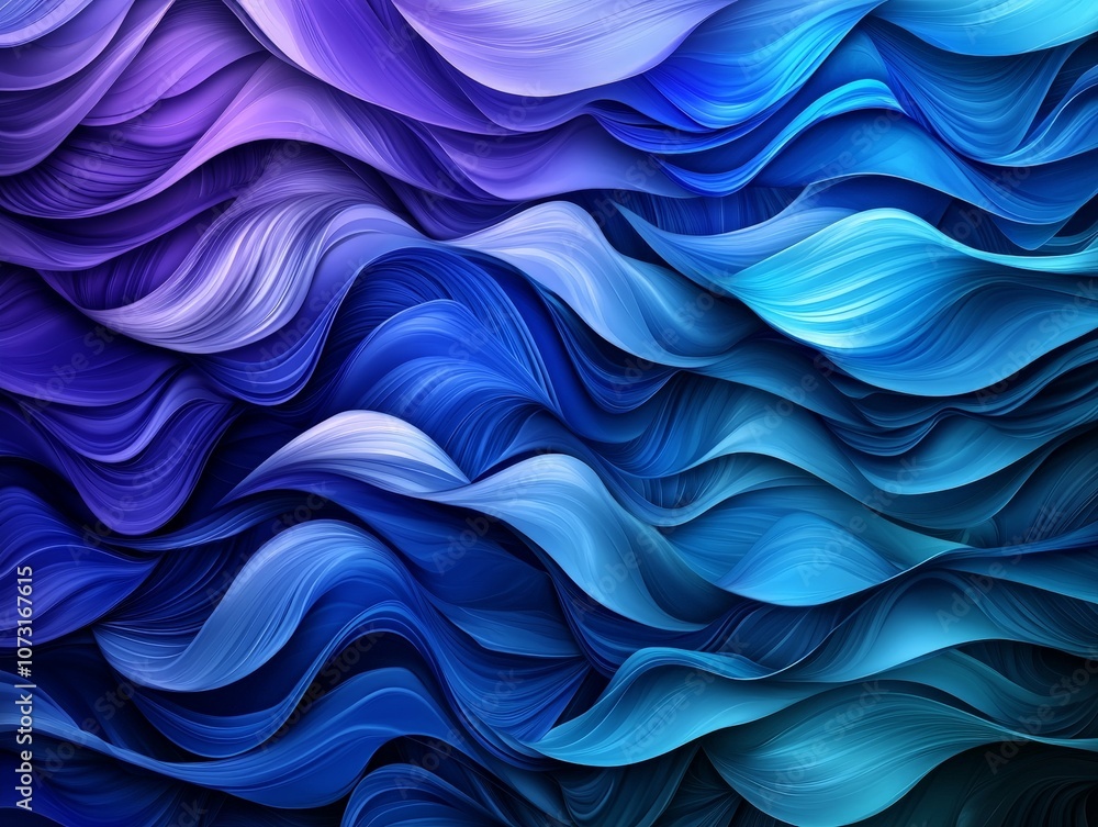 Obraz premium Abstract Layered Background with Curved Lines and Wave Patterns in a Mix of Blue and Purple Tones for Creative Designs and Visual Projects