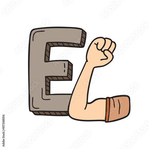 Doodle Illustration of Letter E for elbow hand