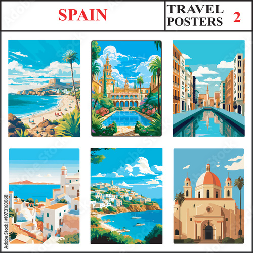 Spain Gran Canaria Seville Bilbao Travel Poster Wall Art Print Collection Set Part 2