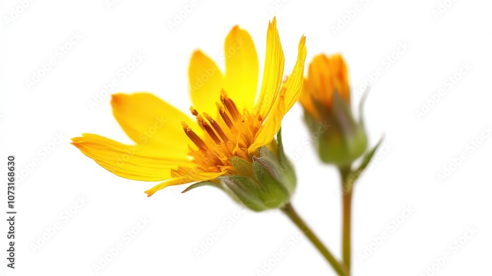 Bright yellow flower blossoms against a clean white background Bright yellow flower blossoms against a clean white background