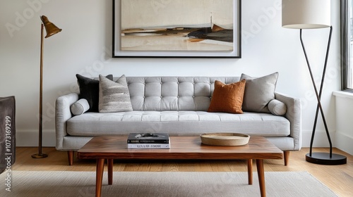 A Grey Sofa with Cushions i...