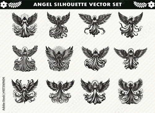 12 FIle Temp AdobesGraceful Angel Silhouettes for Spiritual and Artistic Designstock