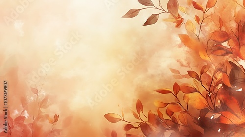 Watercolor Painting of Autumn Leaves on a Beige Background