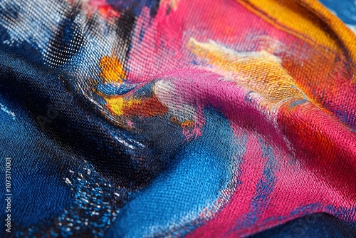 A high resolution close up of a T-Shirt print design, with vibrant colors and detailed stitching visible in the fabric, t shirt mockup for design presentation, AI Generated photo