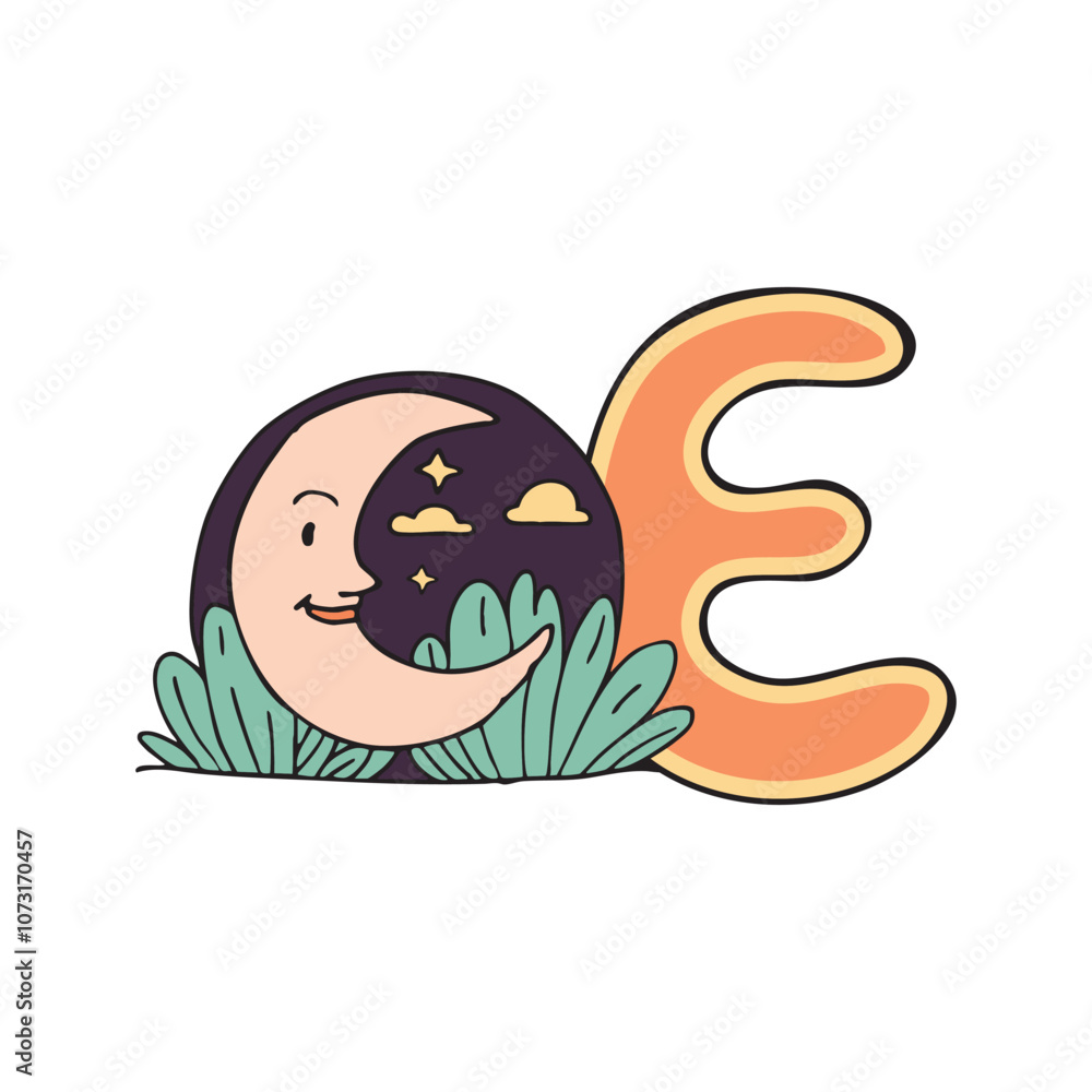 Fototapeta premium Doodle Illustration of Letter E for evening