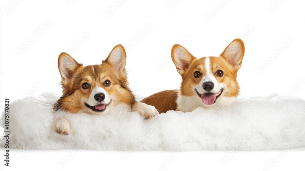 Adorable cat and dog with bubbly foam in a bathtub, isolated on white, symbolizing cleanliness Adorable cat and dog with bubbly foam in a bathtub, isolated on white, symbolizing cleanliness