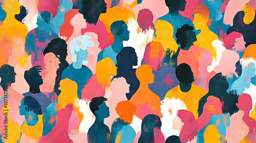 Colorful diverse people crowd abstract art seamless pattern. Multi-ethnic community, big cultural diversity group background illustration in modern collage painting style. Colorful diverse people crowd abstract art seamless pattern. Multi-ethnic community, big cultural diversity group background illustration in modern collage painting style.