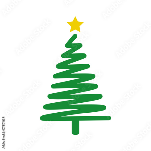 Tiempo de Navidad. Logo con estrella y árbol de navidad abstracto con línea en zigzag para tarjetas y felicitaciones