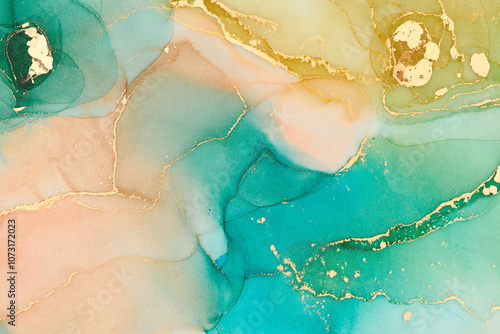 Currents of translucent hues, snaking metallic swirls, and foamy sprays of color shape the landscape of these free-flowing textures. Natural luxury abstract fluid art painting in liquid ink technique