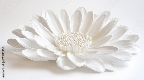 Elegant white ceramic flower sculpture showcasing delicate petals in minimalist design