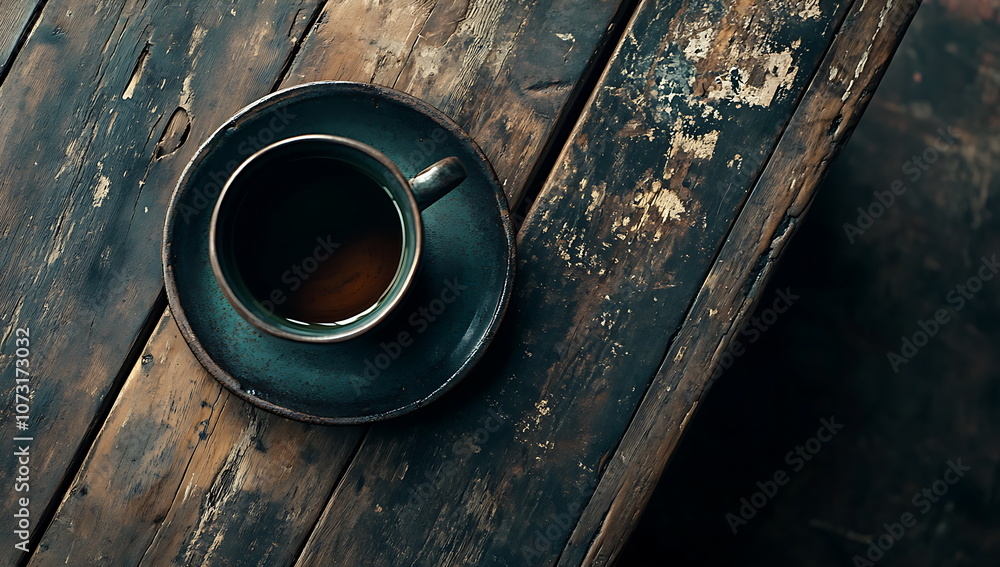 Flat lay of a wooden table with a cup of tea. Flat lay of a wooden table with a cup of tea.