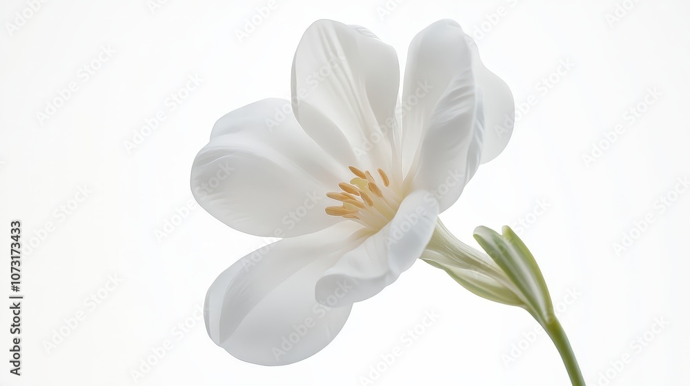Fototapeta premium Minimalist white flower against soft light background