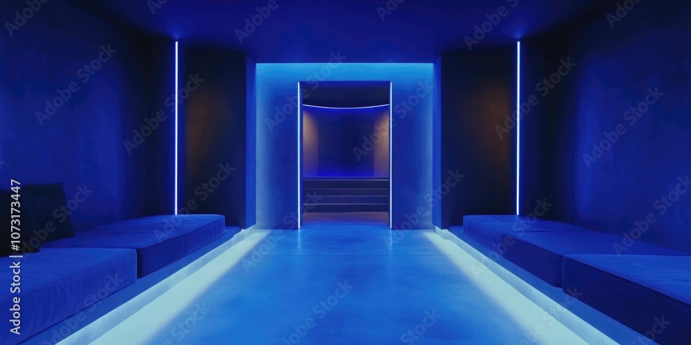 Long Room with Couch and Blue Light Long Room with Couch and Blue Light
