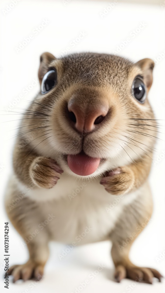 Obraz premium Generative AI, close-up of a curious squirrel against white background