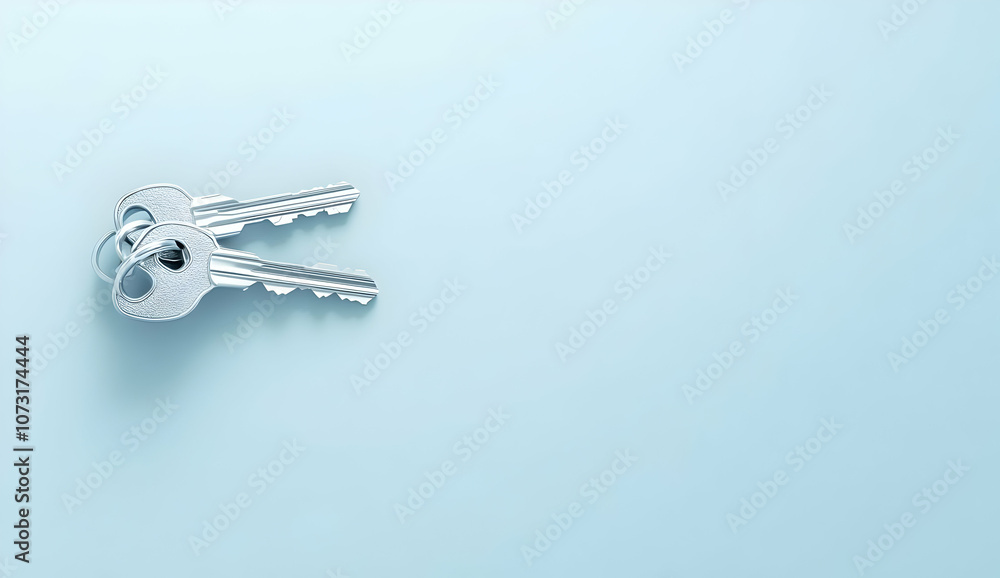Two silver keys on a light blue background, symbolizing access and security. Two silver keys on a light blue background, symbolizing access and security.