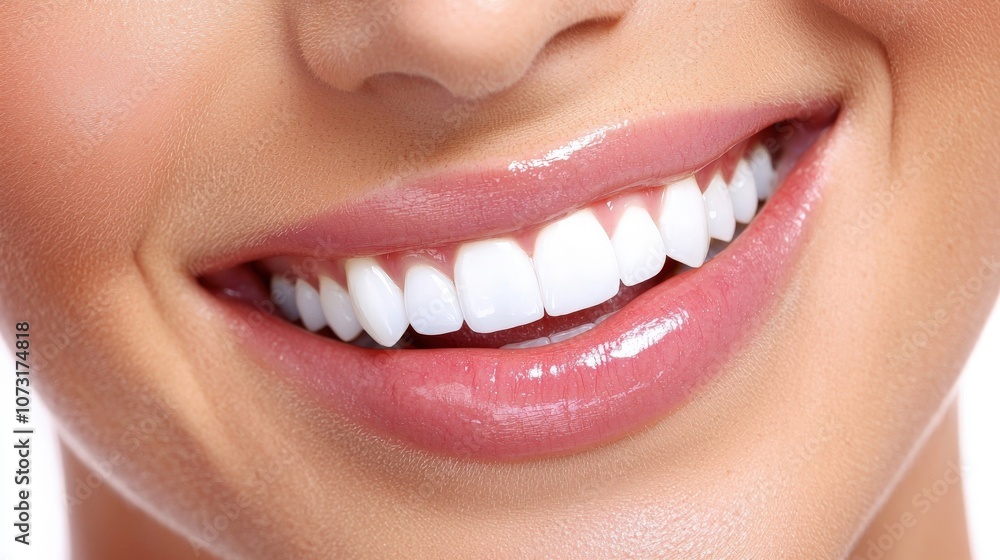 Close-up of a young woman's smile showcasing bright, white teeth and healthy lips. Close-up of a young woman's smile showcasing bright, white teeth and healthy lips.