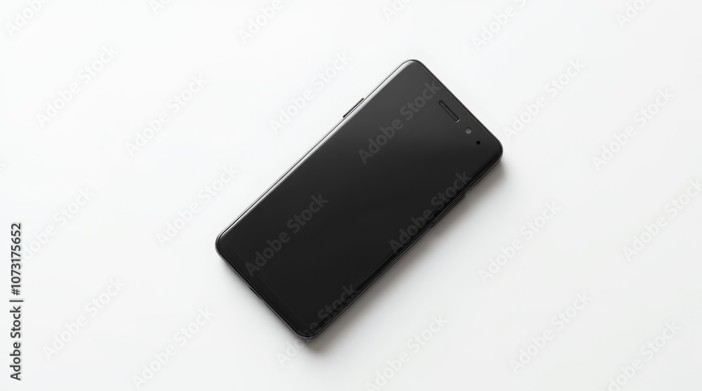 Black smartphone on a white background, minimalistic and sleek design. Black smartphone on a white background, minimalistic and sleek design.