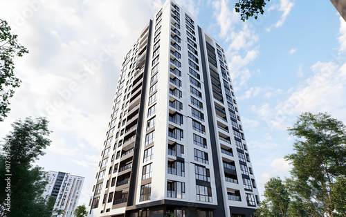 Wallpaper Mural A modern residential building with multiple floors and large windows amid greenery. Torontodigital.ca